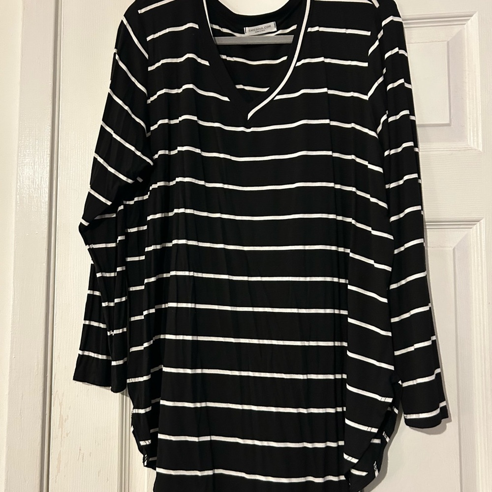 Black and White Striped Women's Top